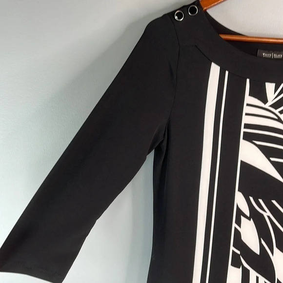 WHITE HOUSE BLACK MARKET Print Tunic Dress Black White Color Block Classic S - Picture 5 of 10